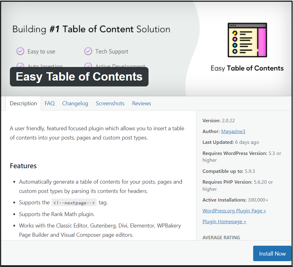 Easy Table of Contents