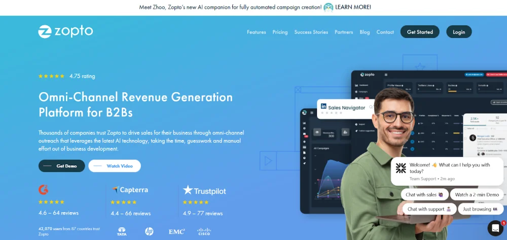Zopto LinkedIn lead generation platform with AI features.