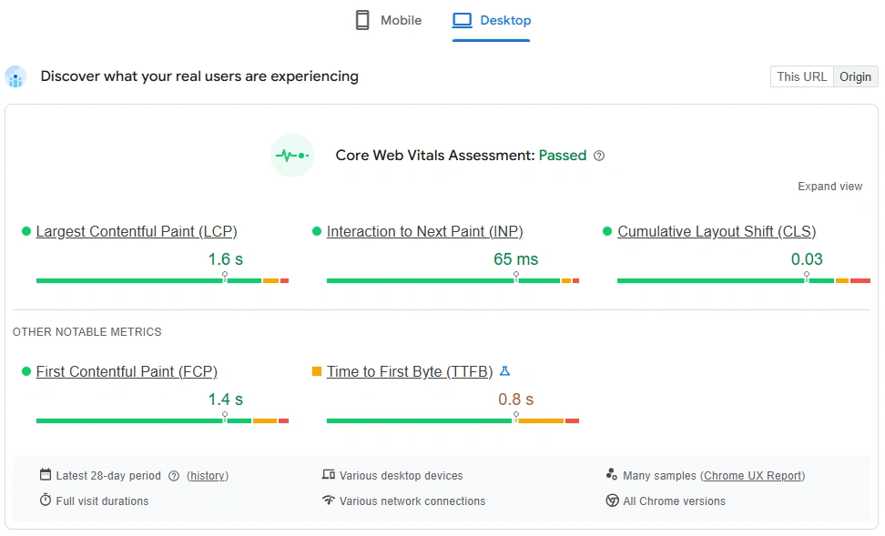 CWV Metrics in Google PSI