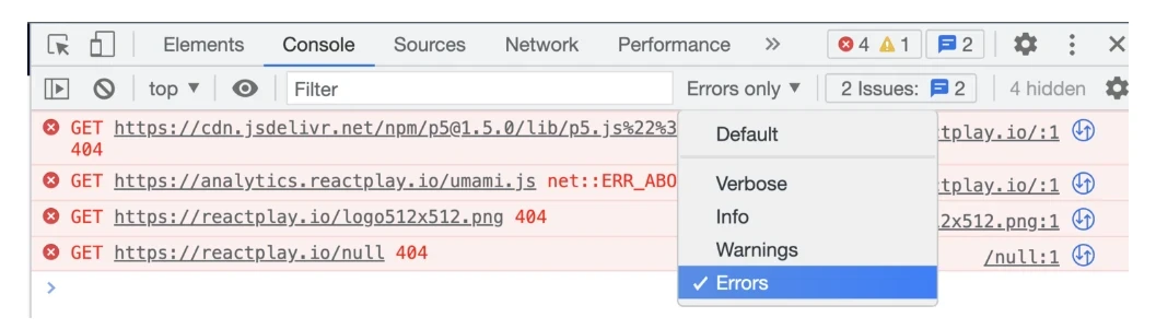 Using Logging Levels - JavaScript Console Logs